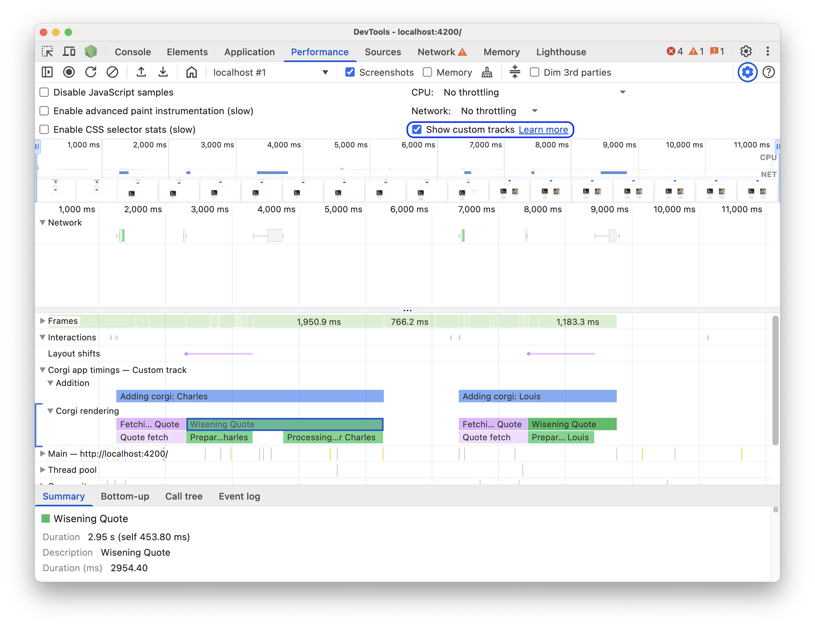 La casilla de verificación "Mostrar segmentos personalizados" en "Configuración de captura" del panel Rendimiento.