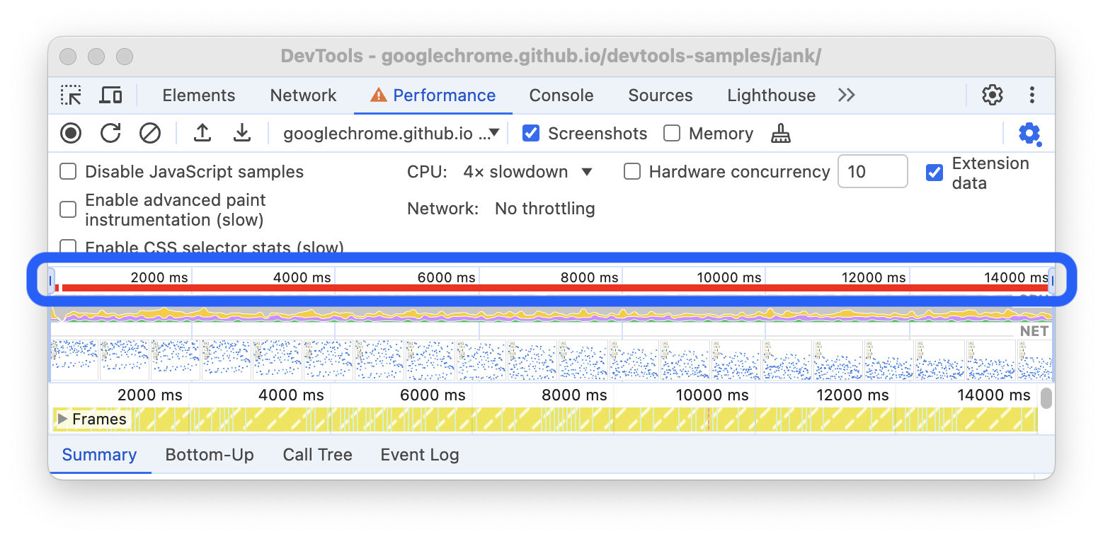 Graphique des FPS mis en surbrillance.