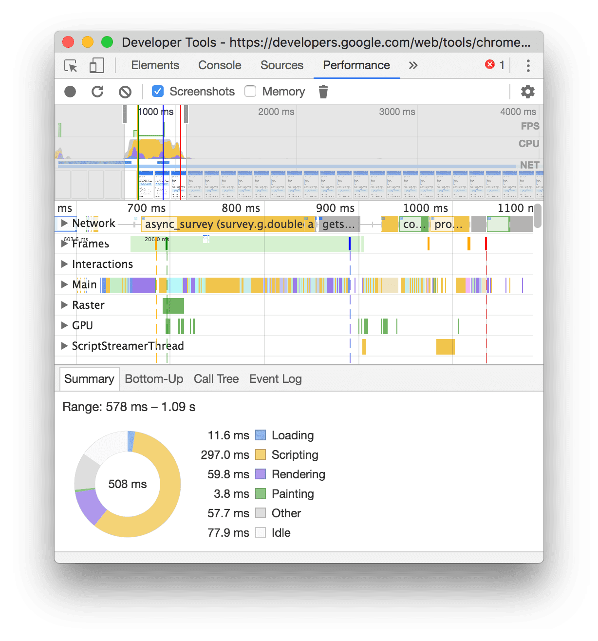 Запись процесса загрузки страницы.
