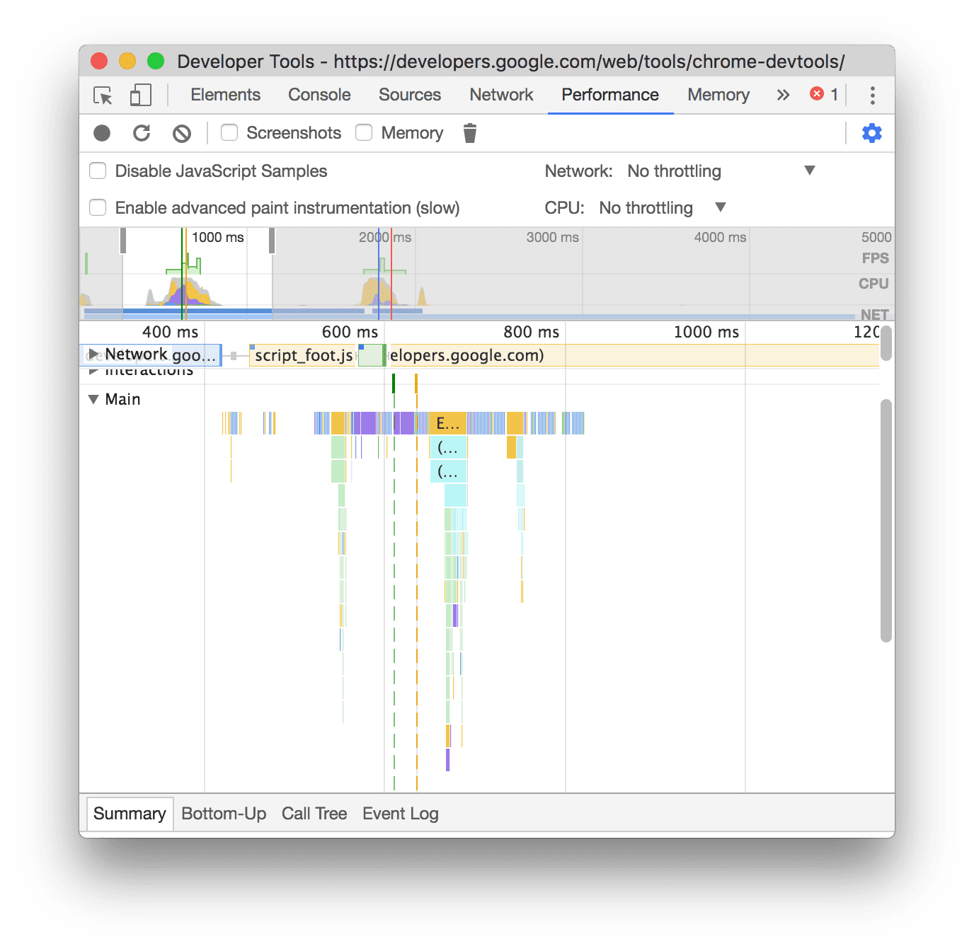 مثال على تسجيل عند تفعيل عيّنات JavaScript
