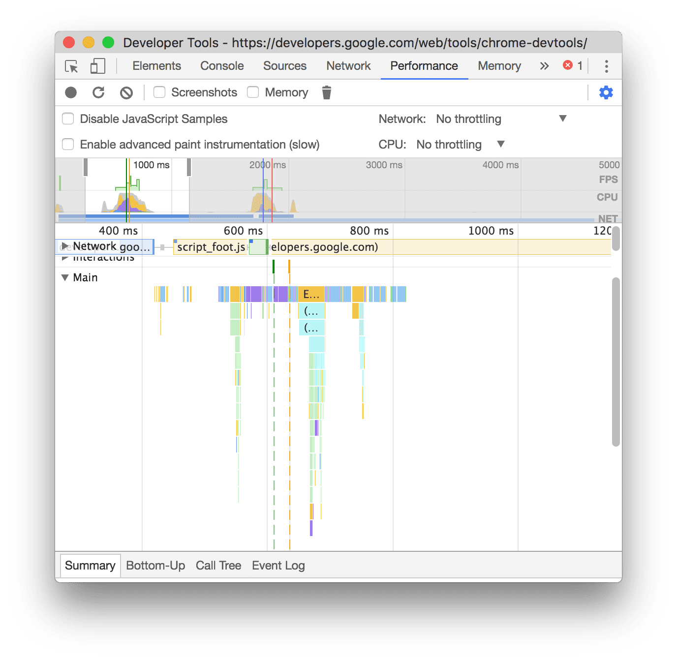 JS サンプルが有効な場合の記録の例