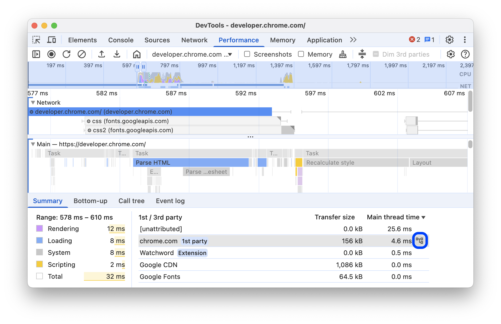 Tombol 'Bottom-up' di samping entitas dalam tabel.