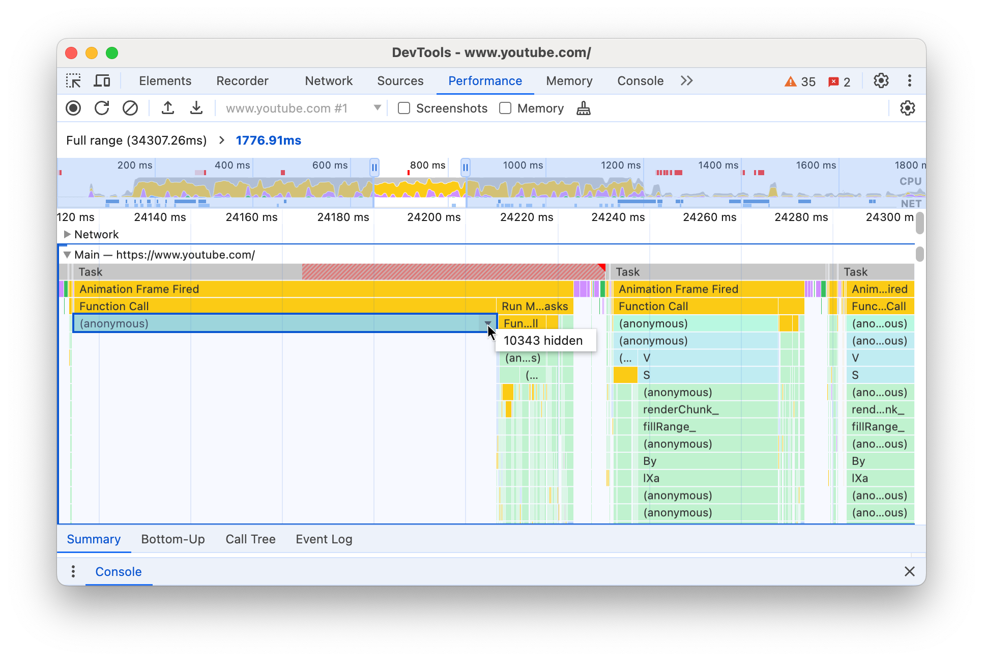 Tooltip di atas tombol drop-down dengan jumlah turunan yang disembunyikan.