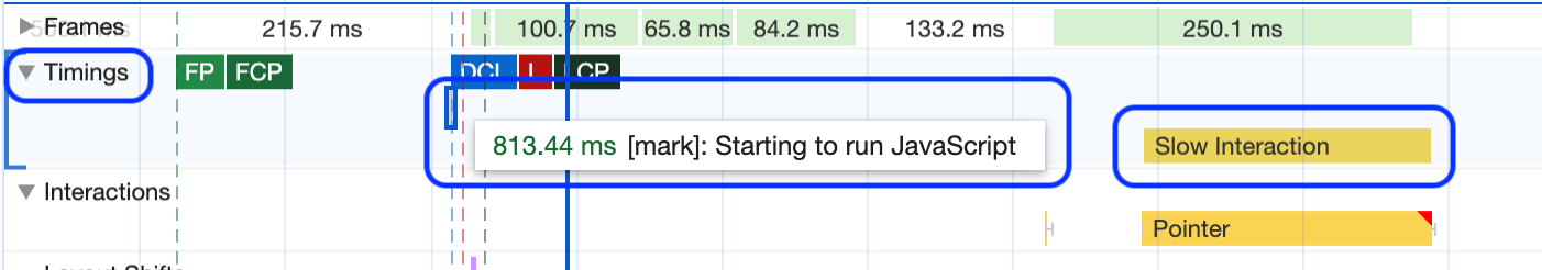 Markers in the Timings track.