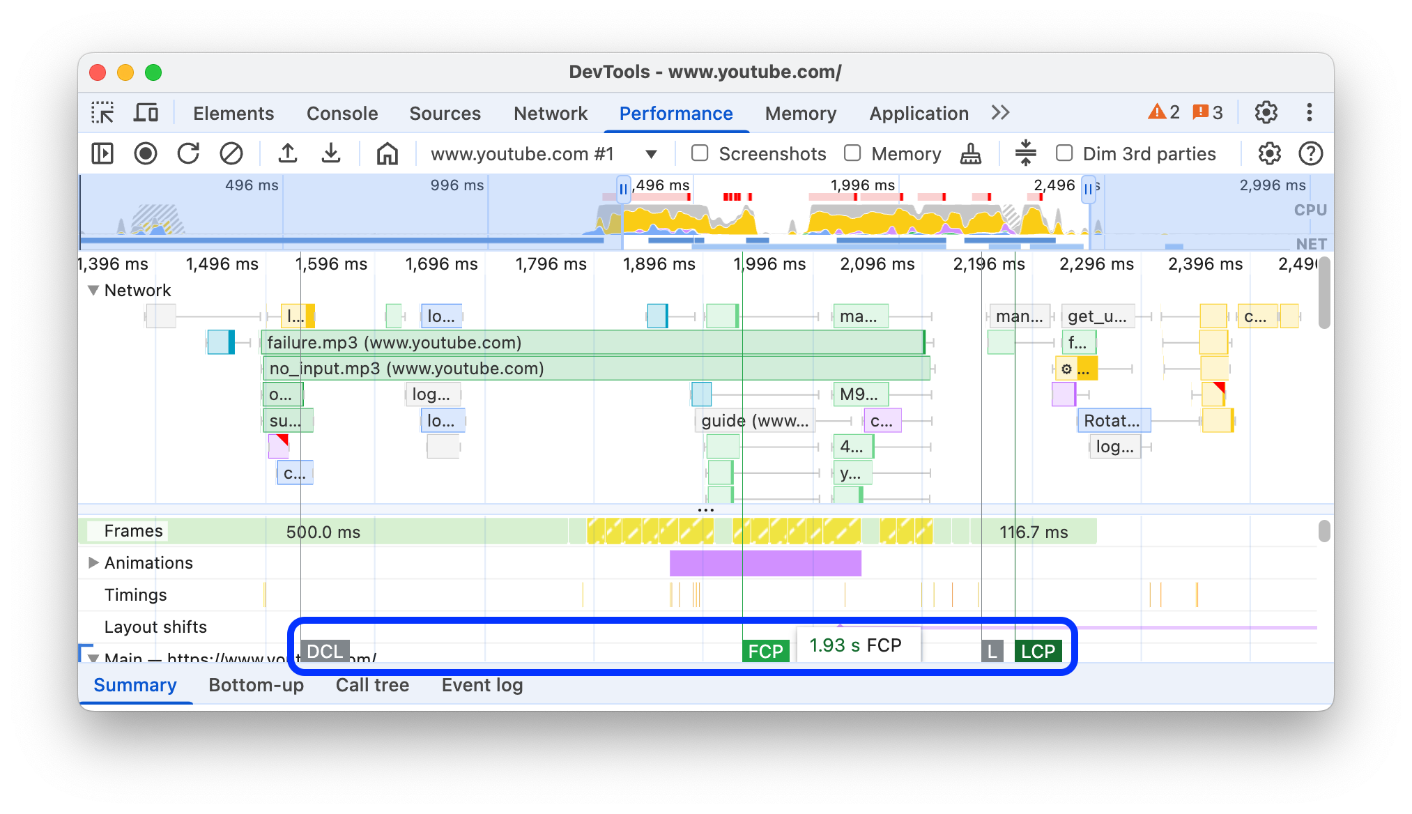 Performance markers in an overlay.