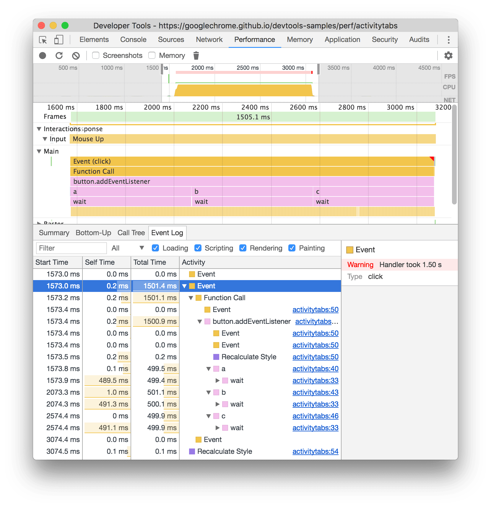 Tab {i>Event Log<i}.