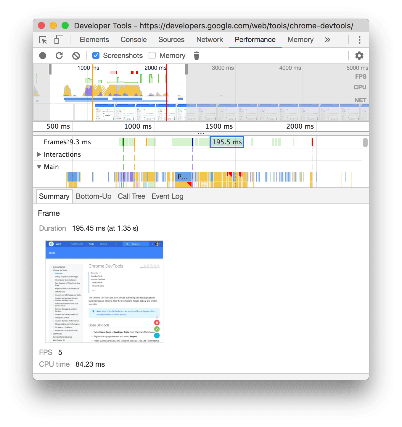 Visualizar uma captura de tela na guia "Resumo".