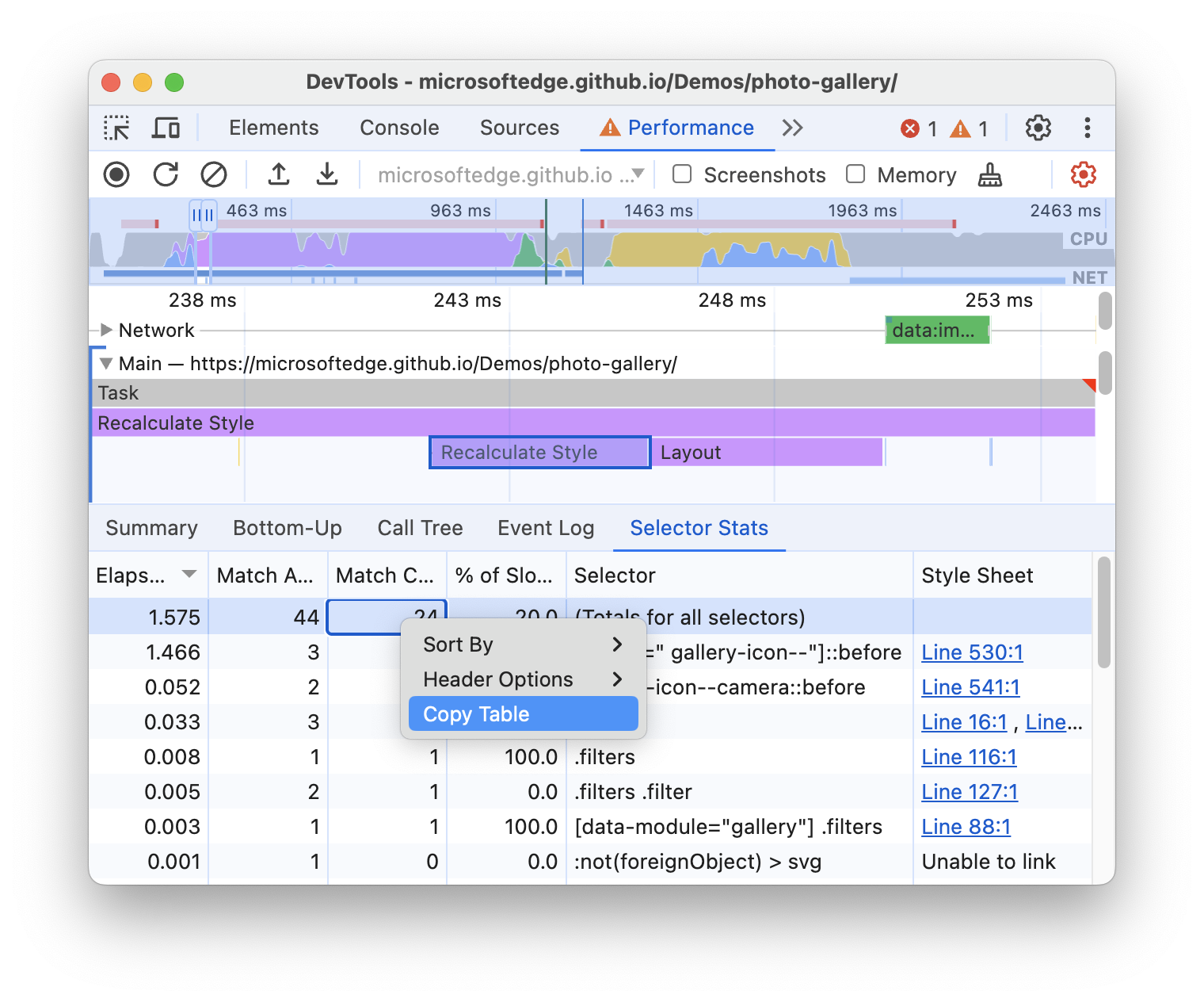 &#39;Copy table&#39; di menu drop-down.