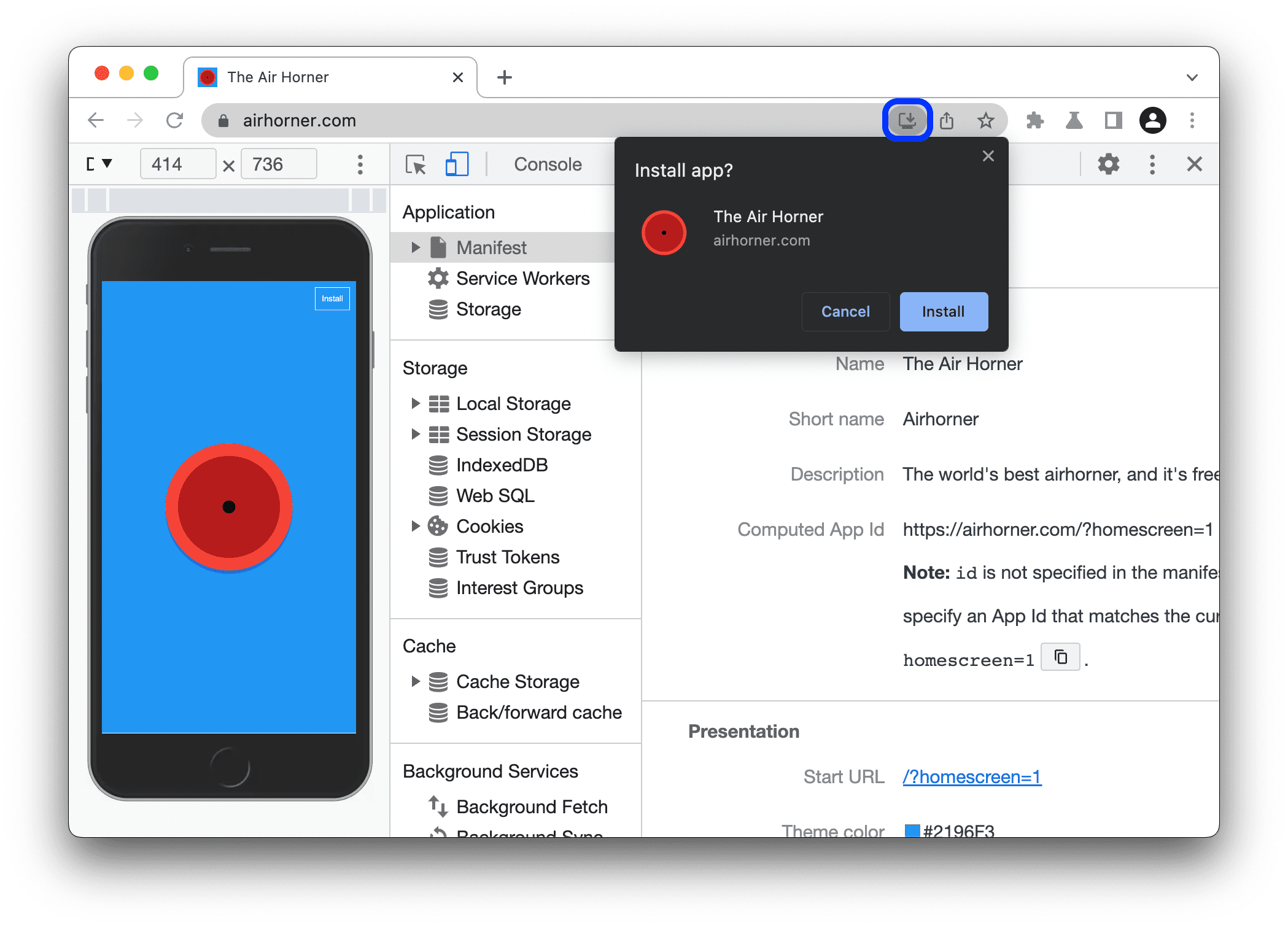 زر "تثبيت"