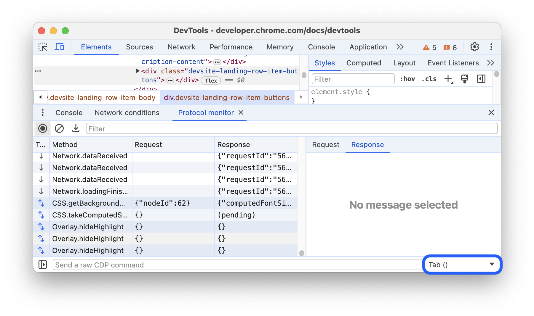 Im Protokollmonitor ist das Drop-down-Menü „Target“ (Ziel) markiert.