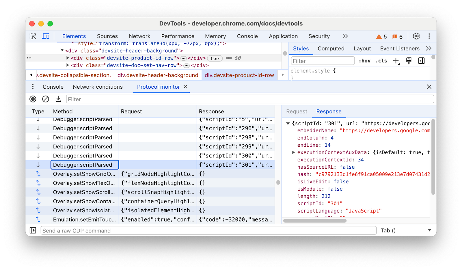 A method highlighted in the Protocol monitor panel.