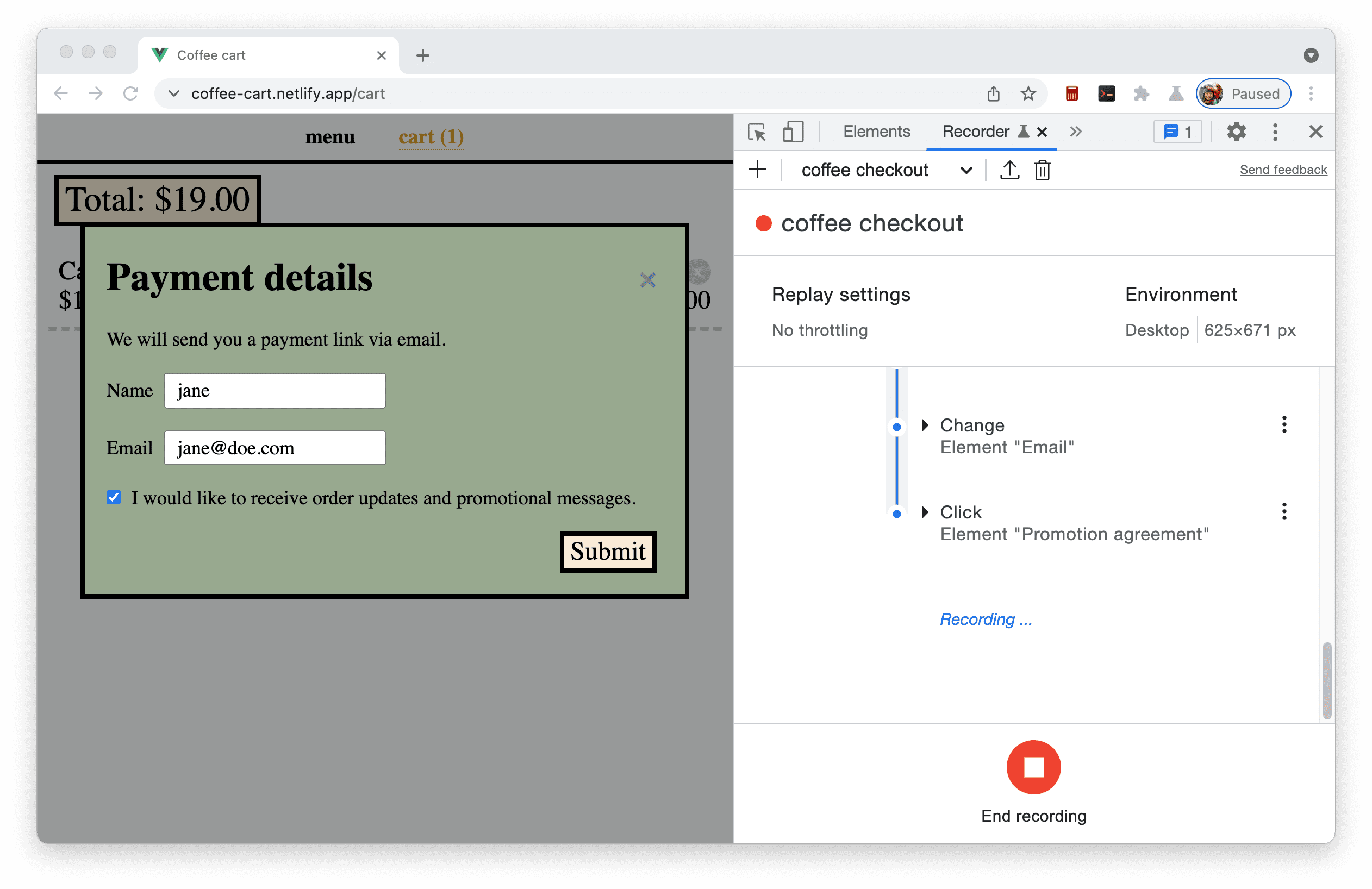 Formulaire des détails du paiement.