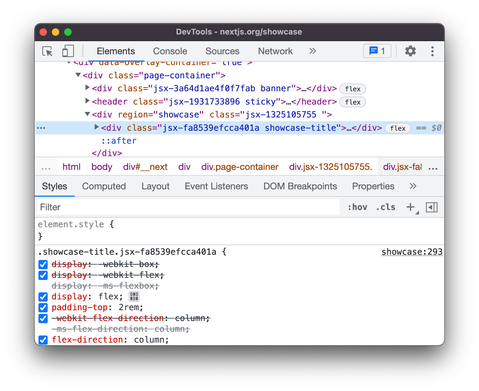 Clases de CSS generadas automáticamente con nombres aleatorios.