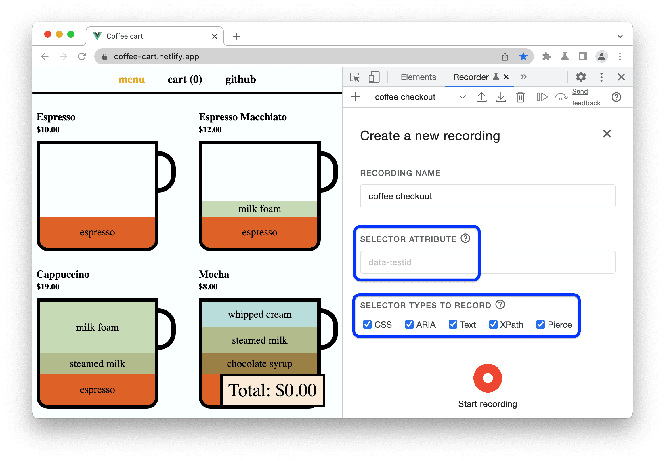 Configuración de una grabación nueva