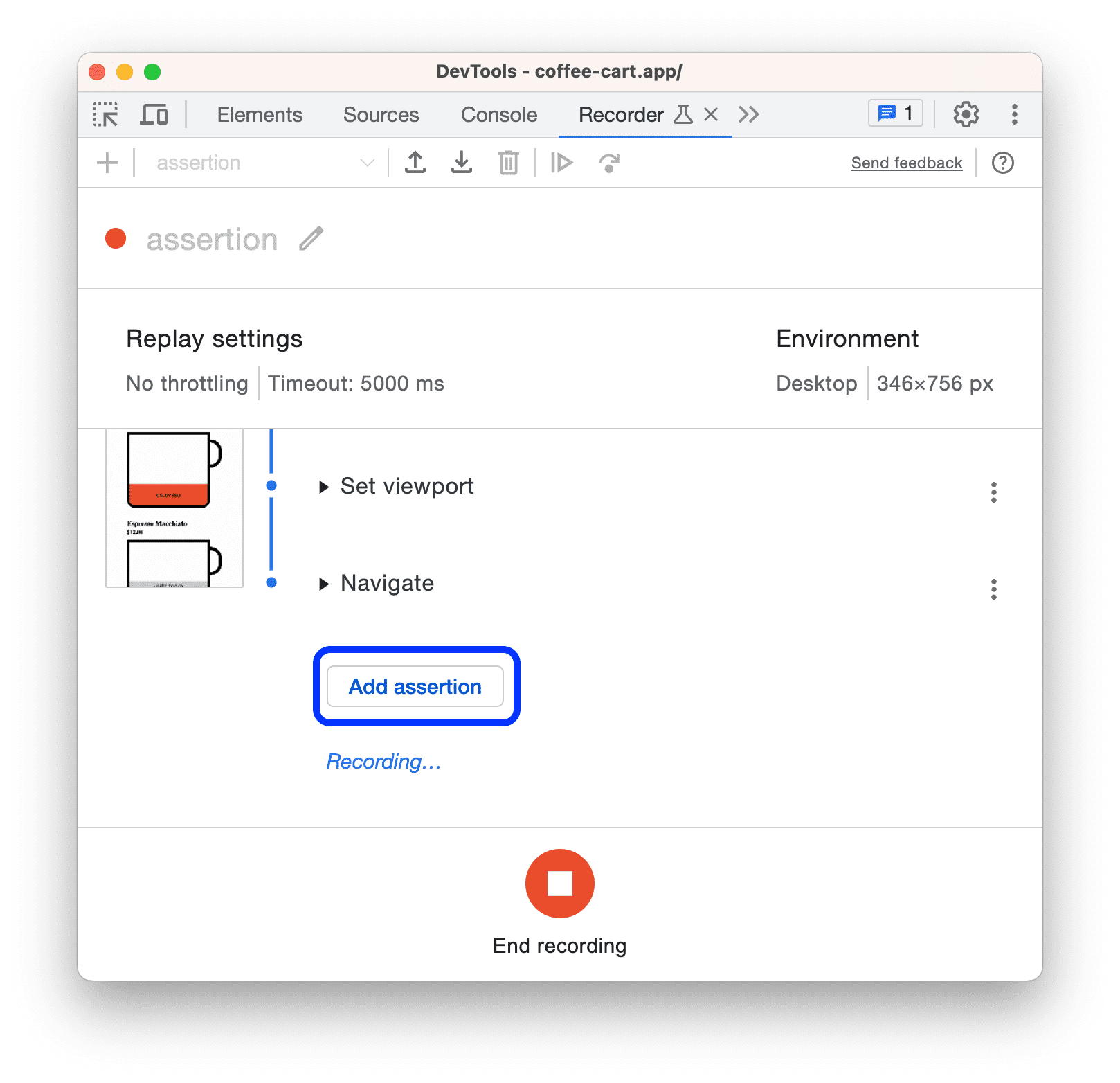 Die Schaltfläche „Add Assertion“ (Assertion hinzufügen)