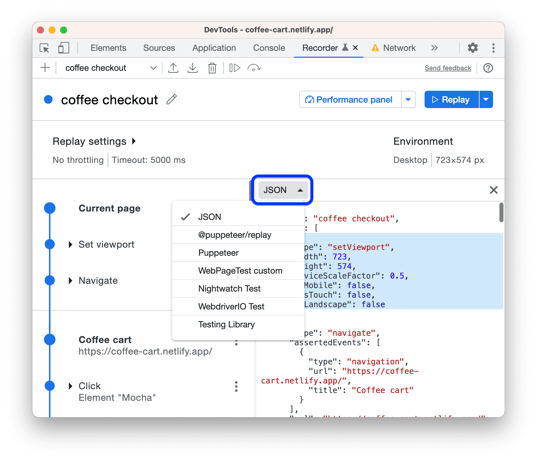 The format drop-down list.