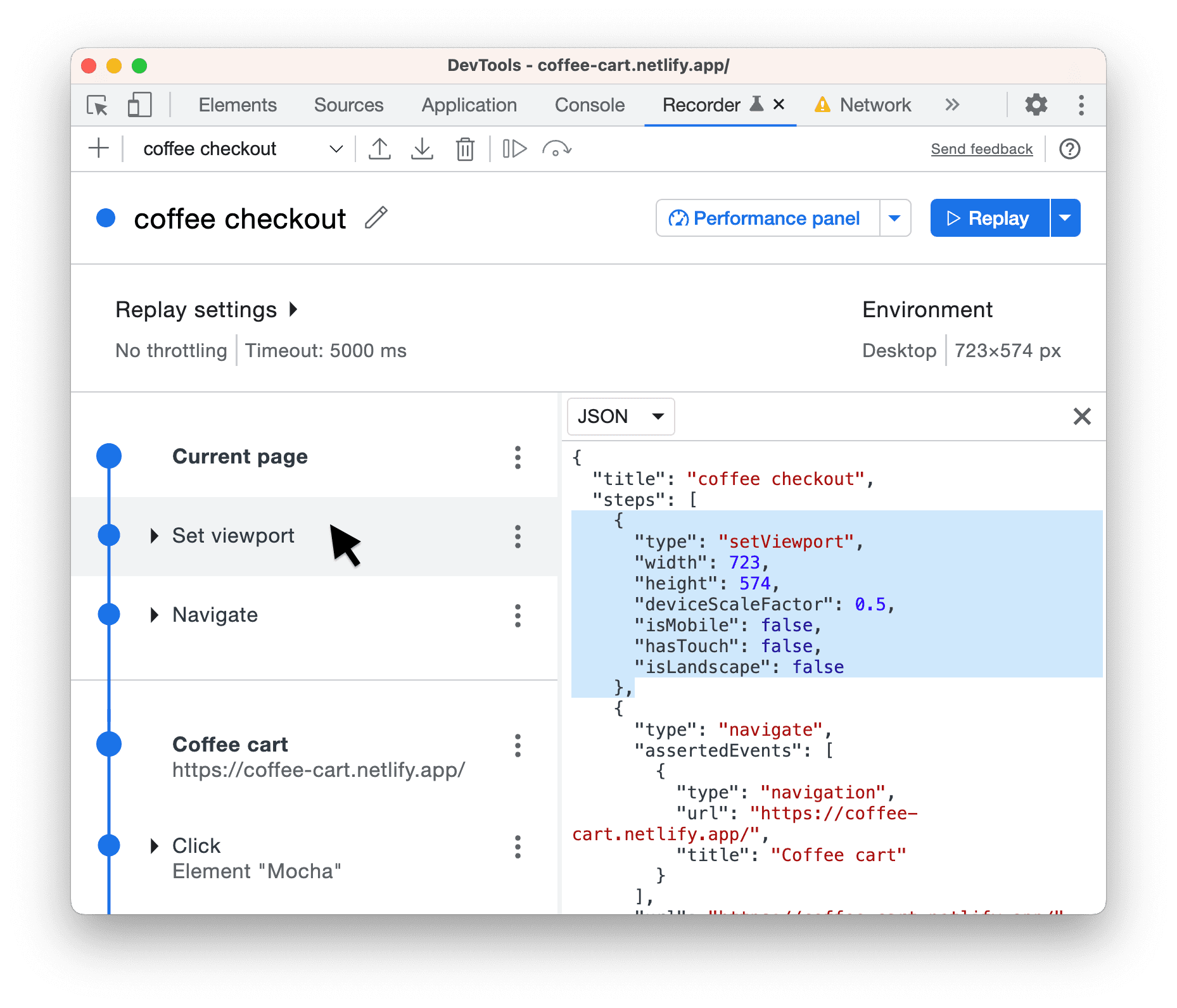 Parallele Ansicht der Schritte und ihres Codes.