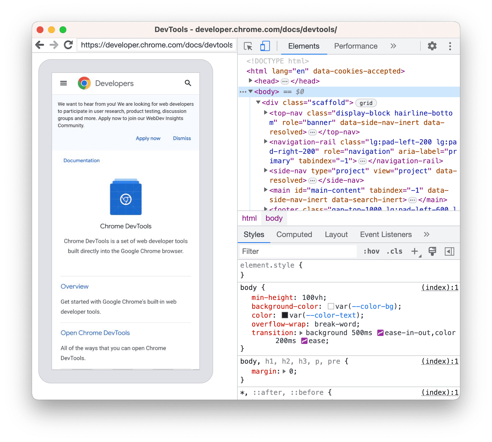 A new DevTools instance for the remote tab.
