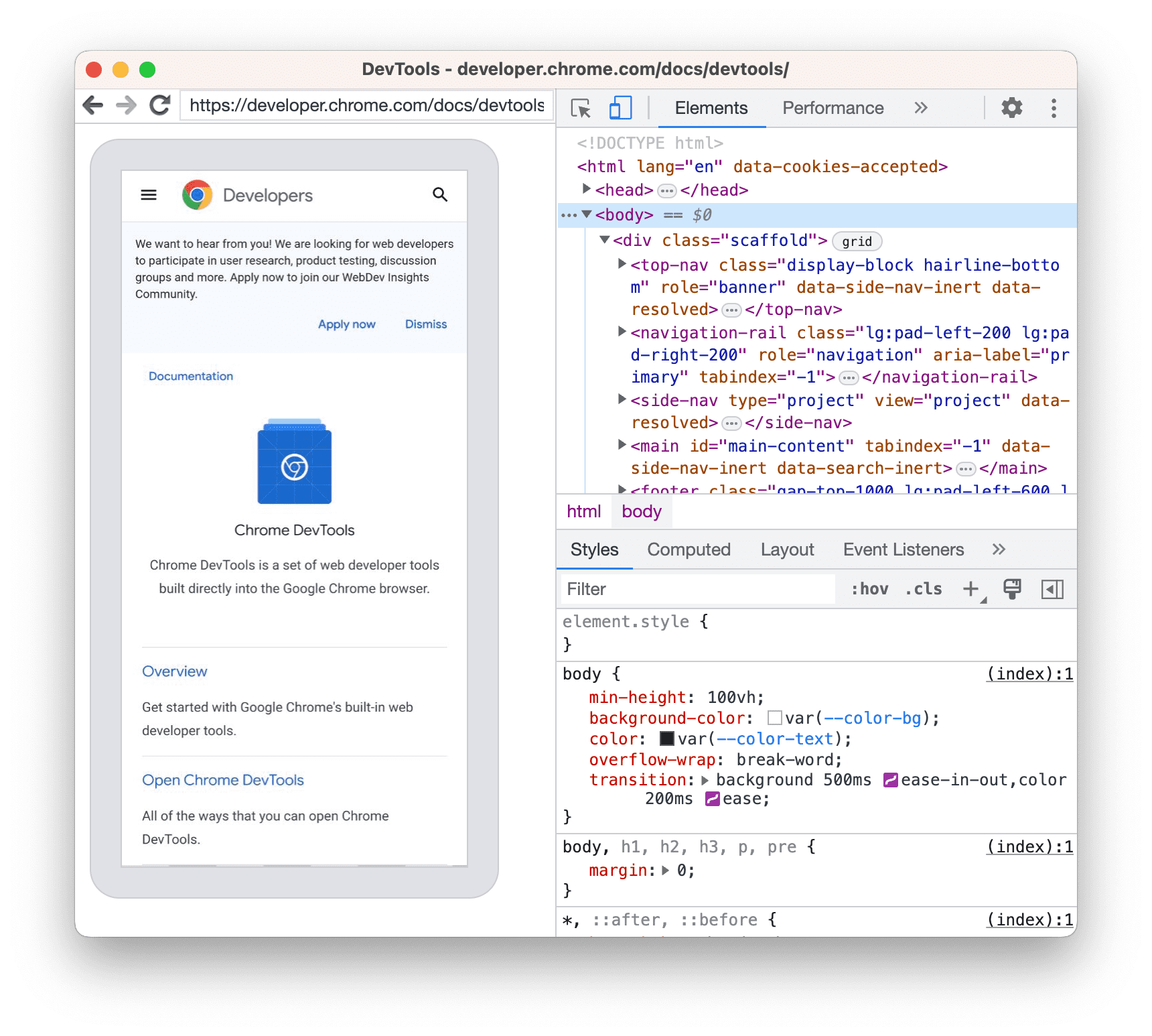 Uma nova instância do DevTools para a guia remota.