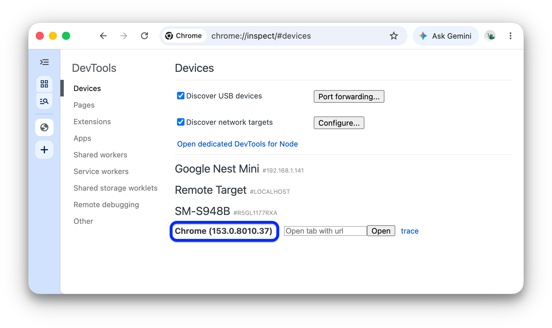 A versão do Chrome em execução no dispositivo.