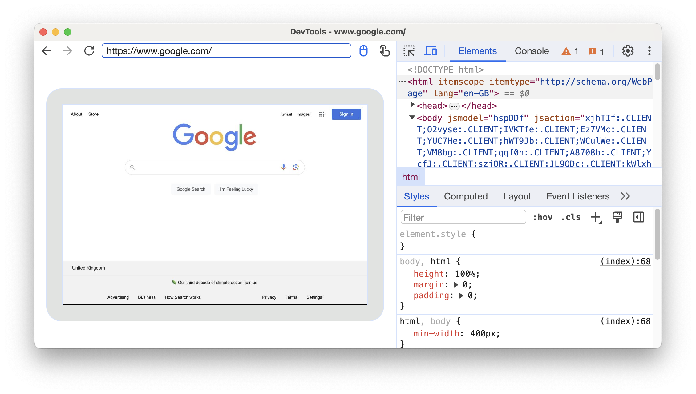 DevTools in device mode.