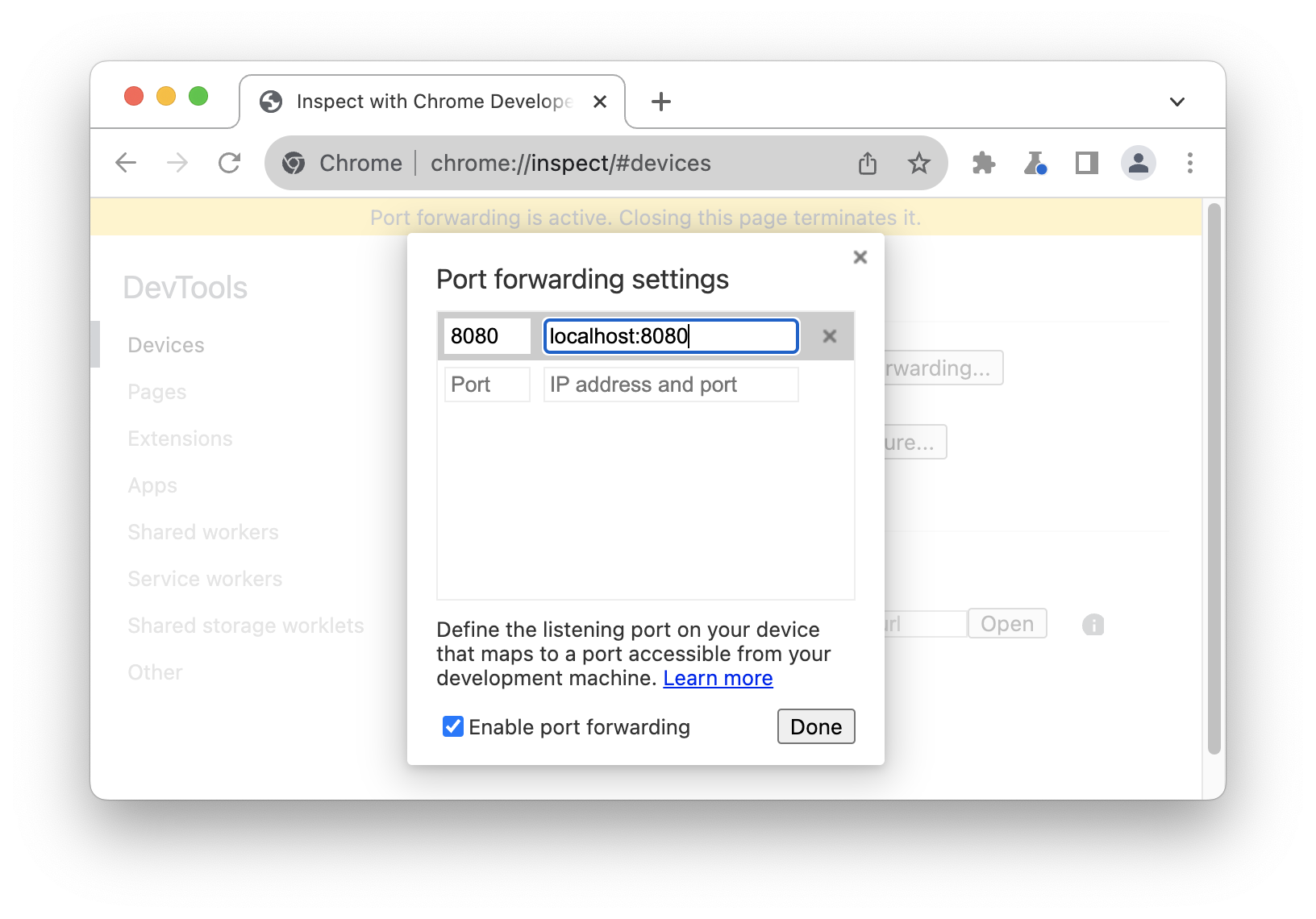 Le impostazioni di port forwarding.