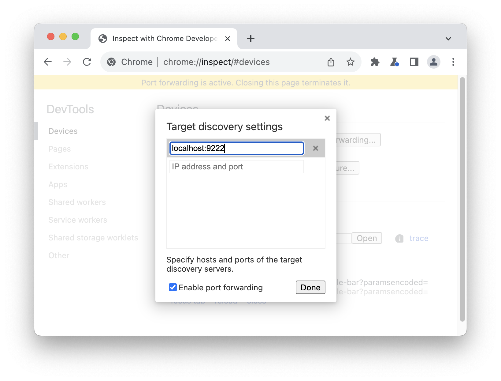 La finestra delle impostazioni di individuazione del target.