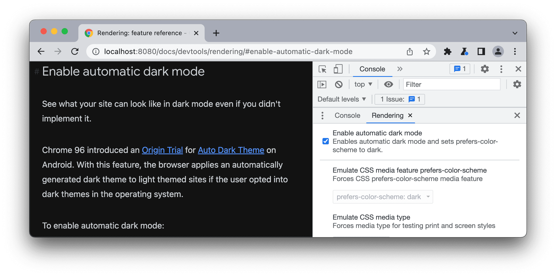 Automatic dark mode enabled