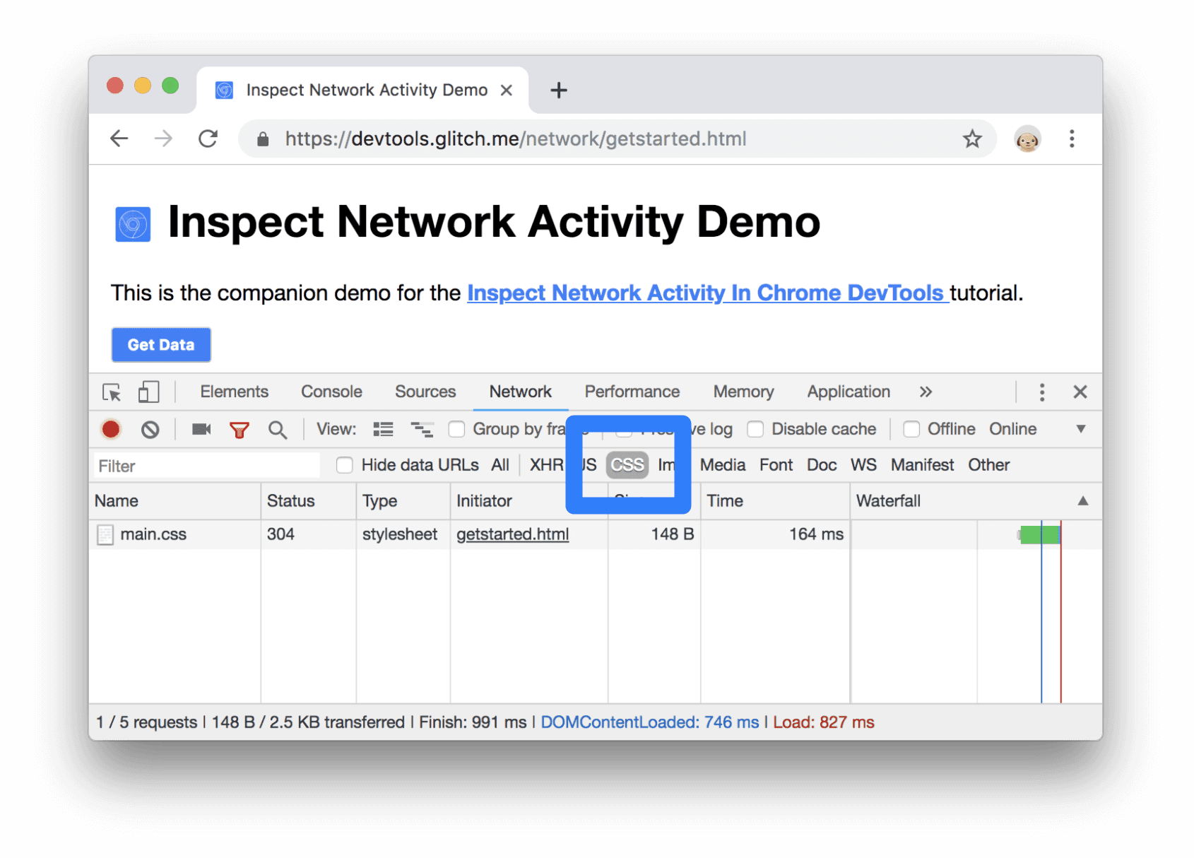 Filtering for CSS in the Network Log
