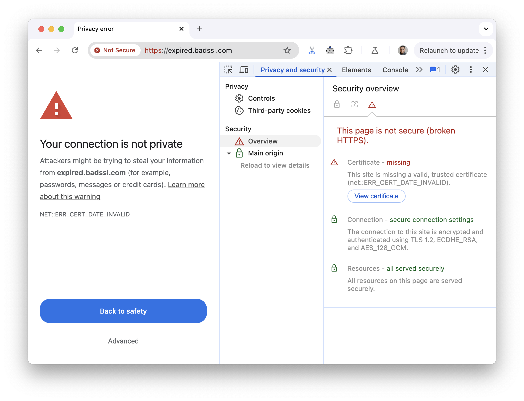 HTTPS'si bozuk bir sayfa.
