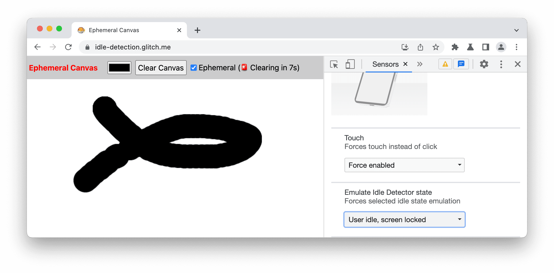 Sélection d'un état inactif et verrouillé sur une page de démonstration.