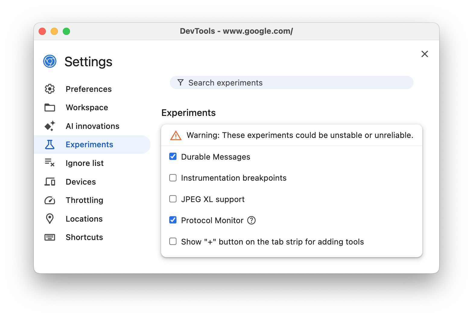 Tab „Tests“