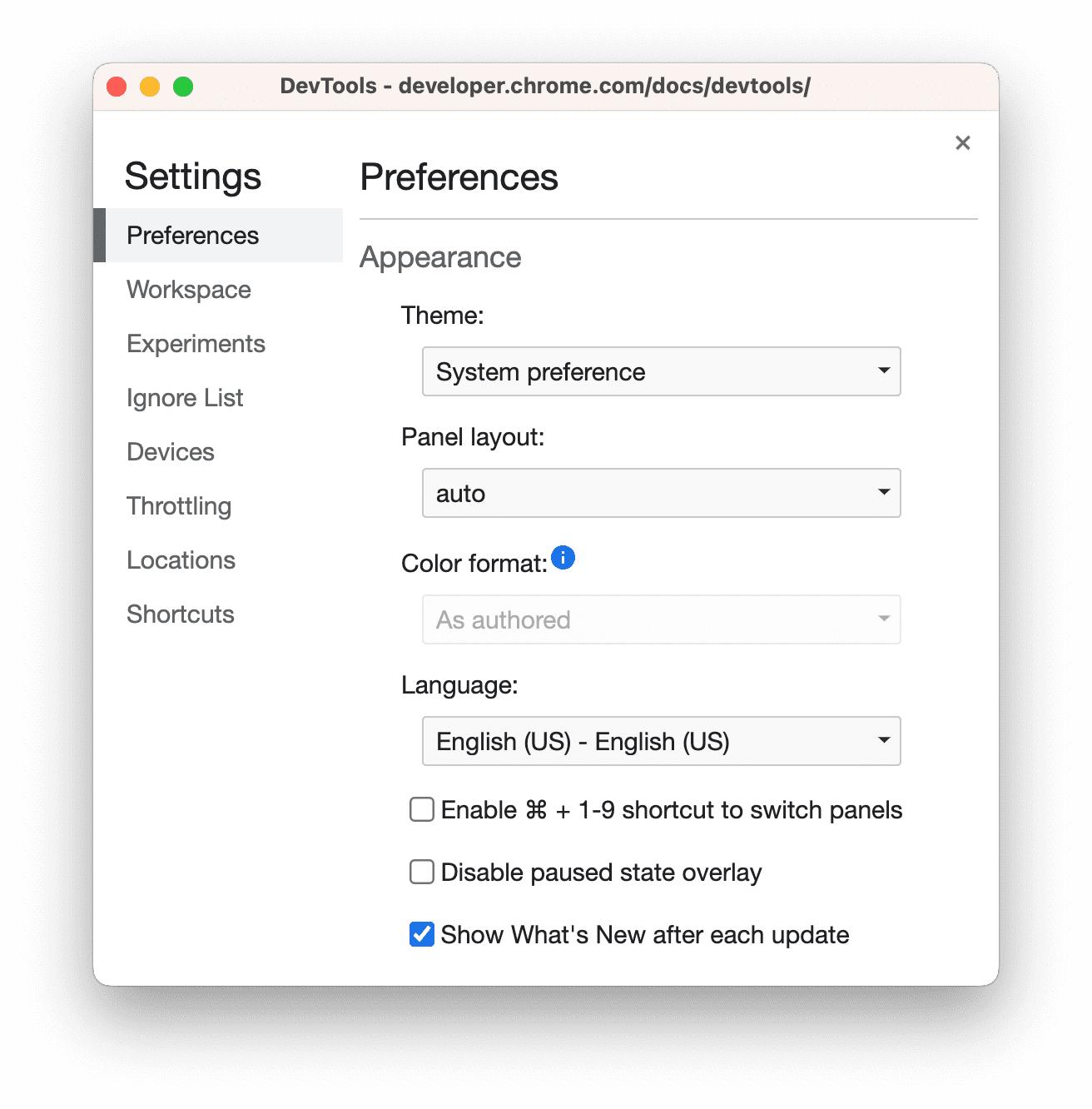 'प्राथमिकताएं' टैब में मौजूद 'दिखने का तरीका' सेक्शन.