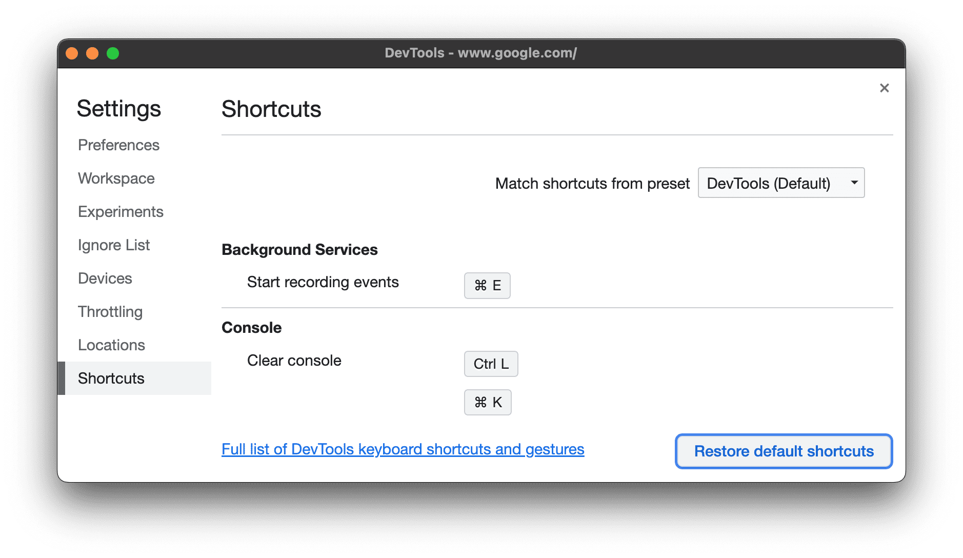 Restore default shortcuts.