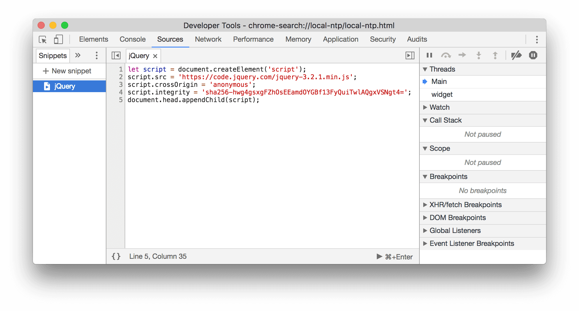 مقتطف يُدرج مكتبة jQuery في صفحة.