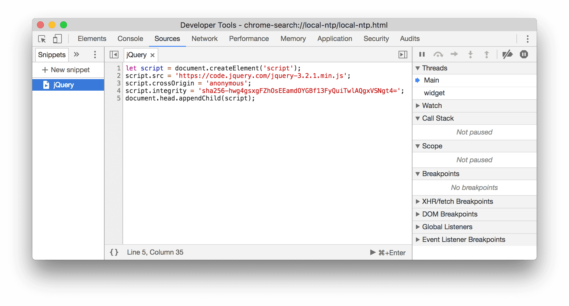 可將 jQuery 程式庫插入網頁的程式碼片段。