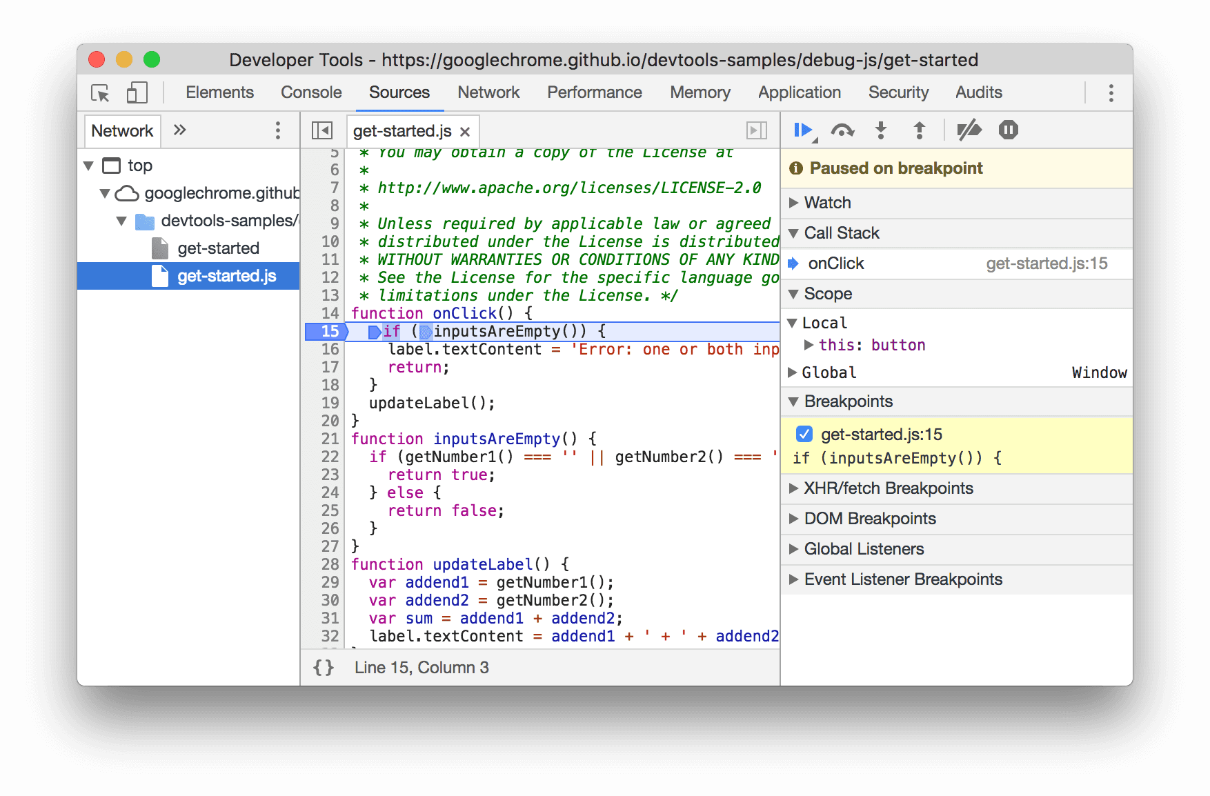 Se detiene en un punto de interrupción.
