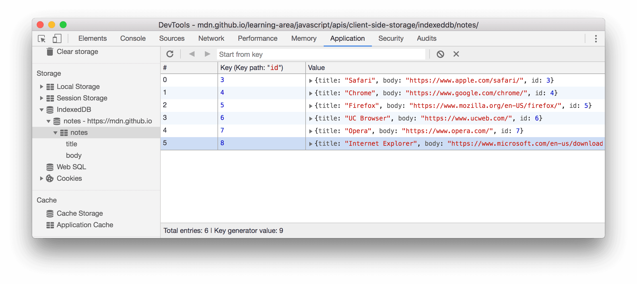 Sélectionner une paire clé-valeur pour la supprimer