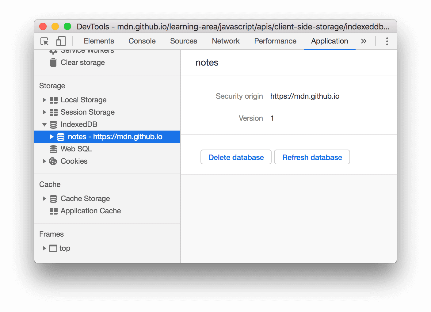 'डेटाबेस मिटाएं' बटन