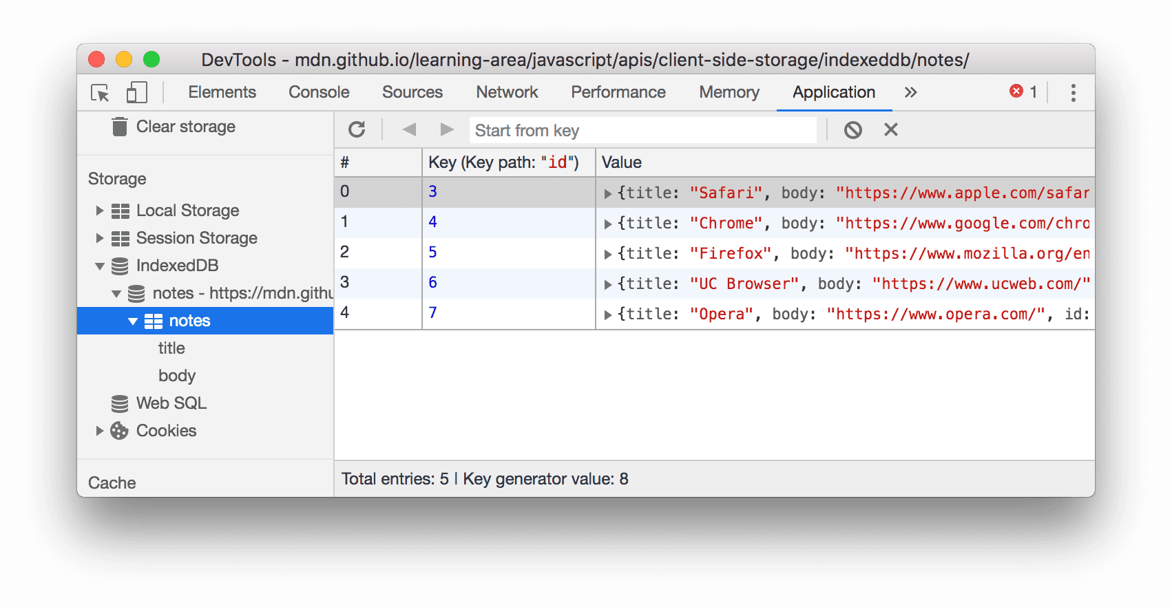 De objectopslag 'notities'