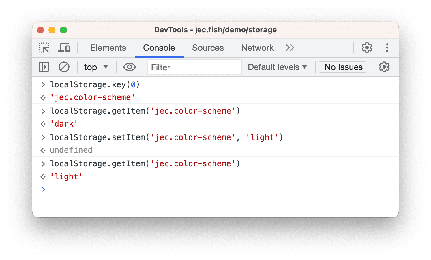 Berinteraksi dengan `localStorage` dari Console