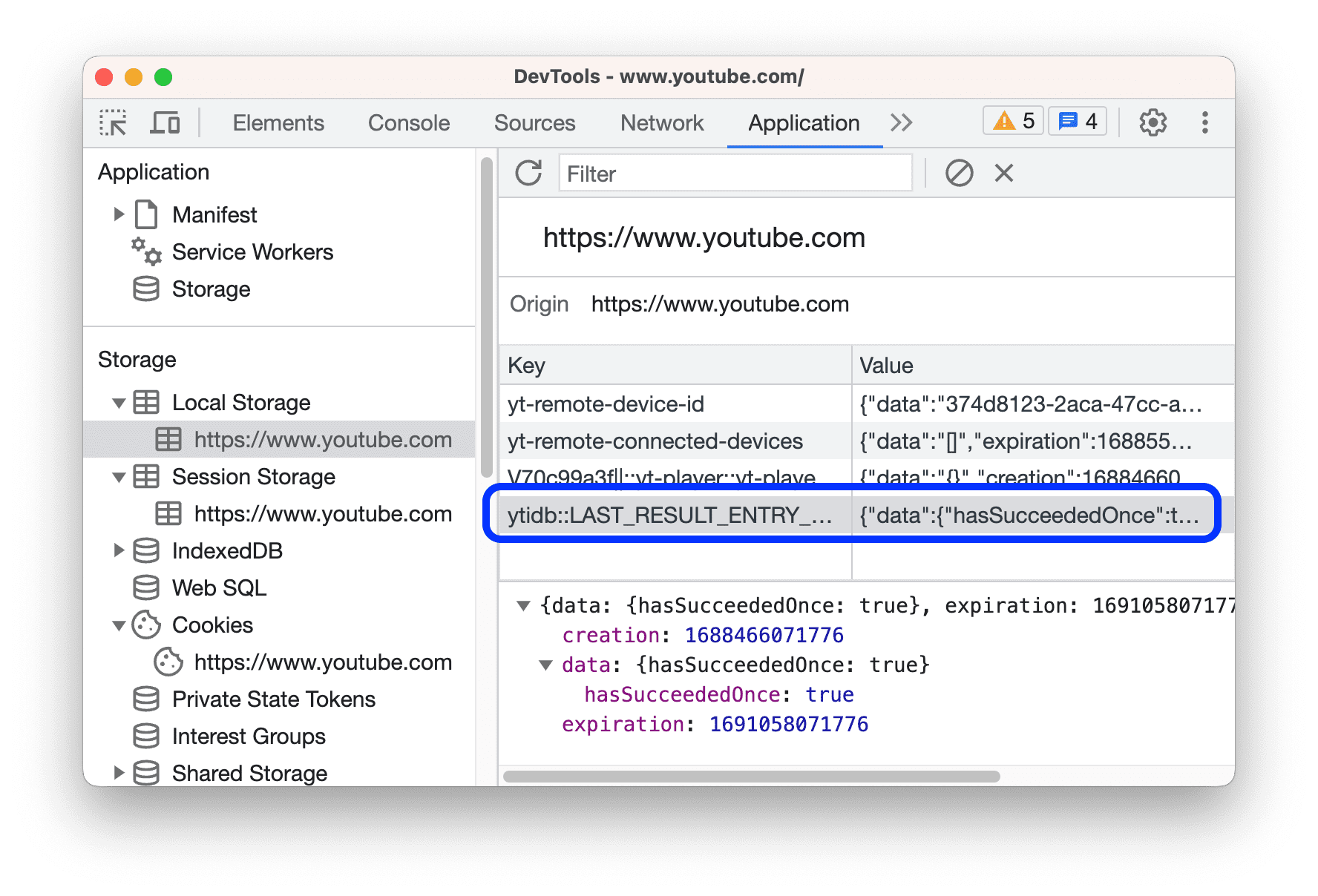 Viewing the value of the selected key.