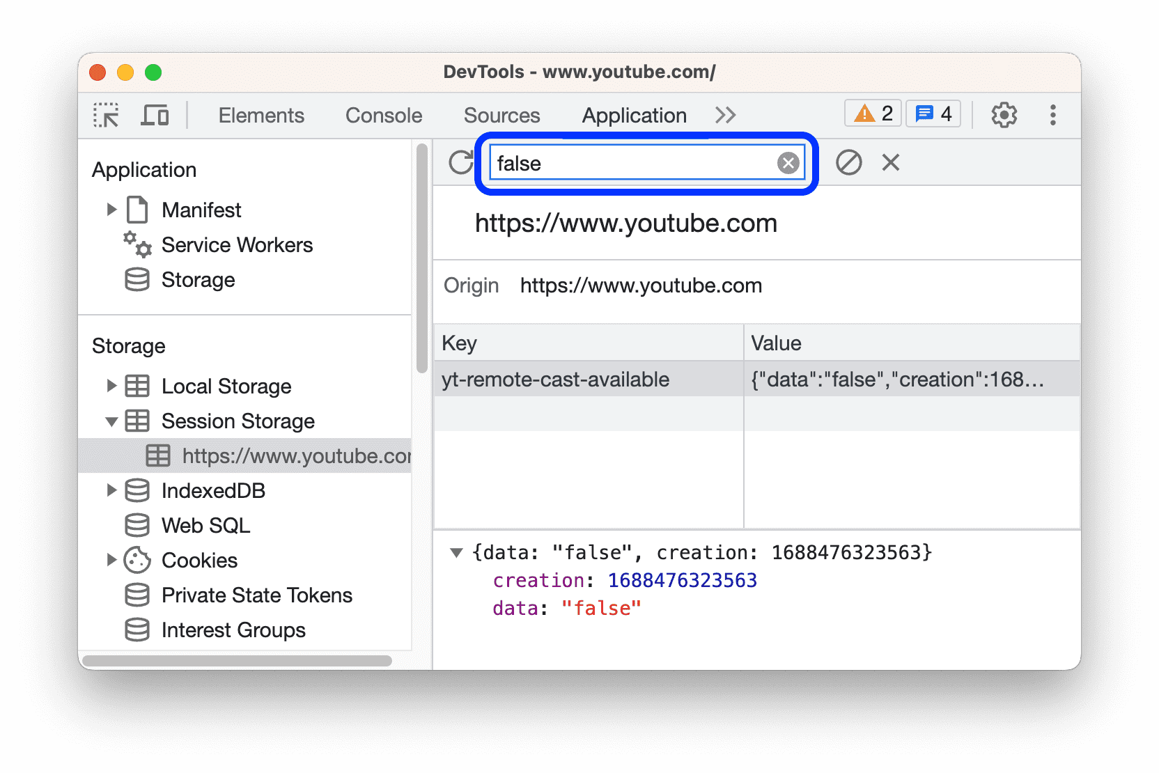 Filtrar pares de chave-valor que não contêm a string &quot;false&quot;.