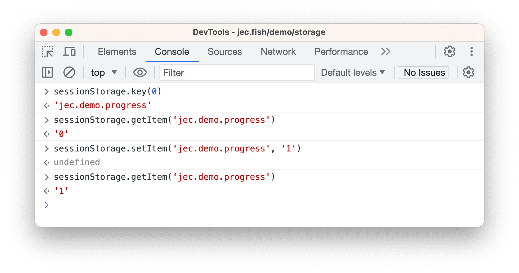 Interagir avec "sessionStorage" depuis la console