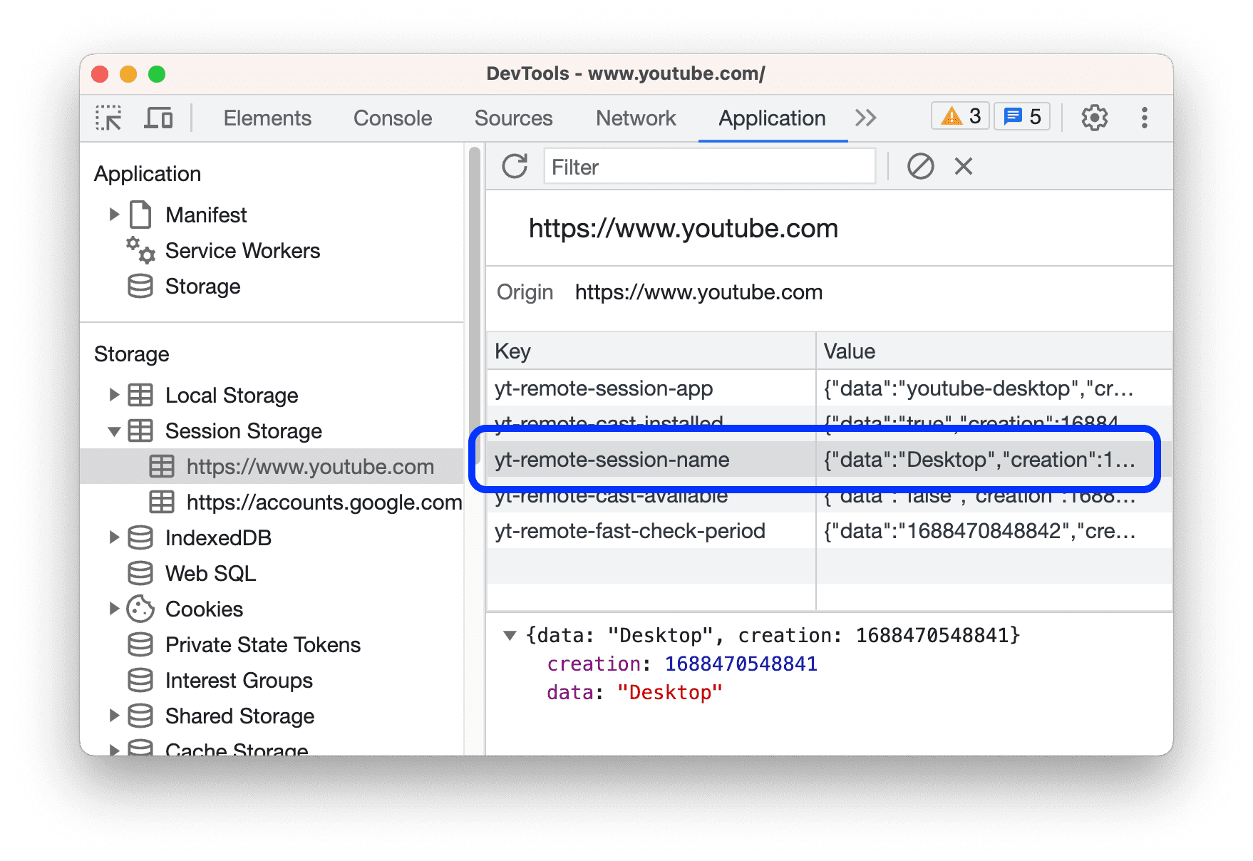 Viewing the value of the selected key.