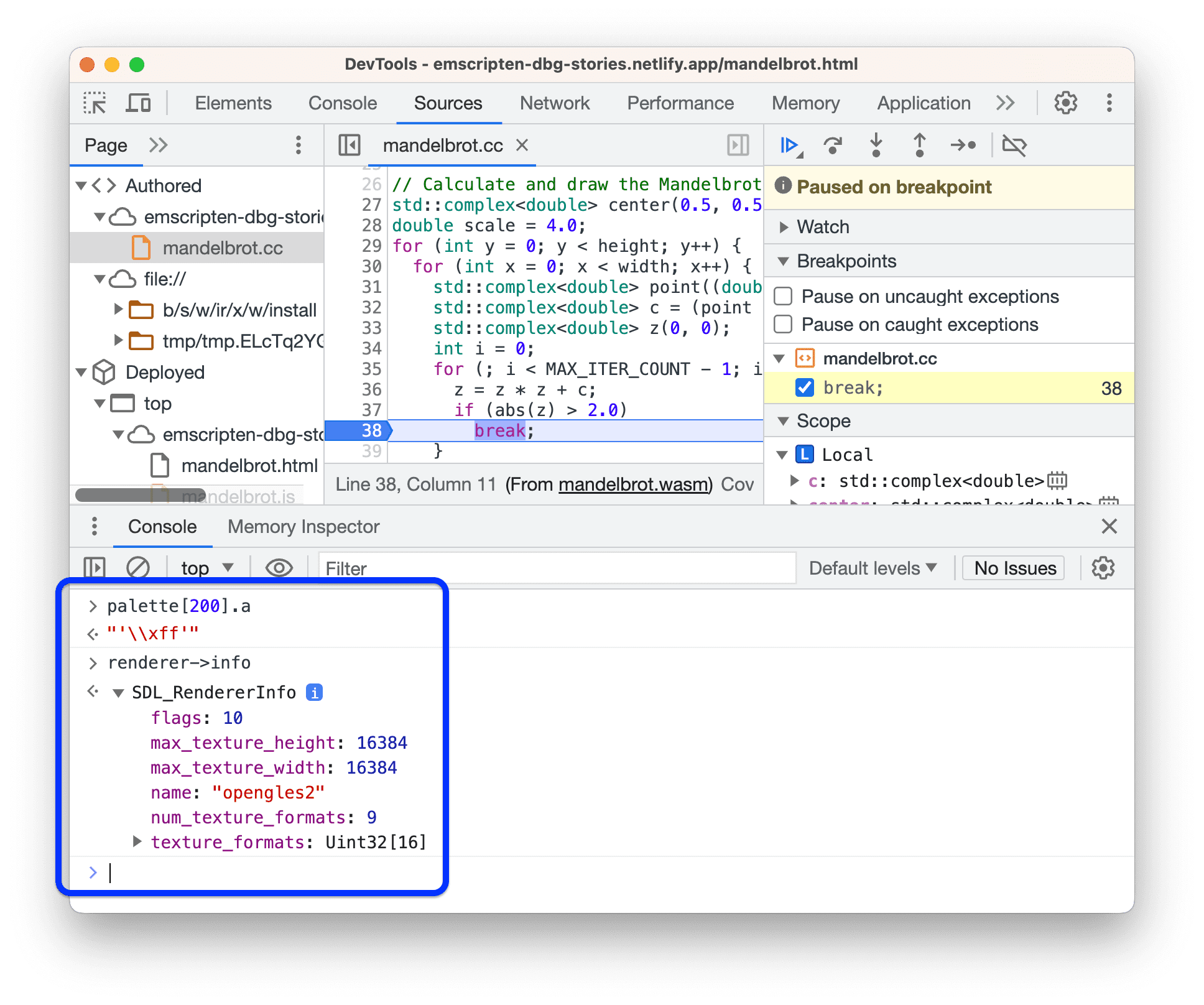 Eine verschachtelte Variable und ein komplexes Objekt, die in der Console maximiert sind.