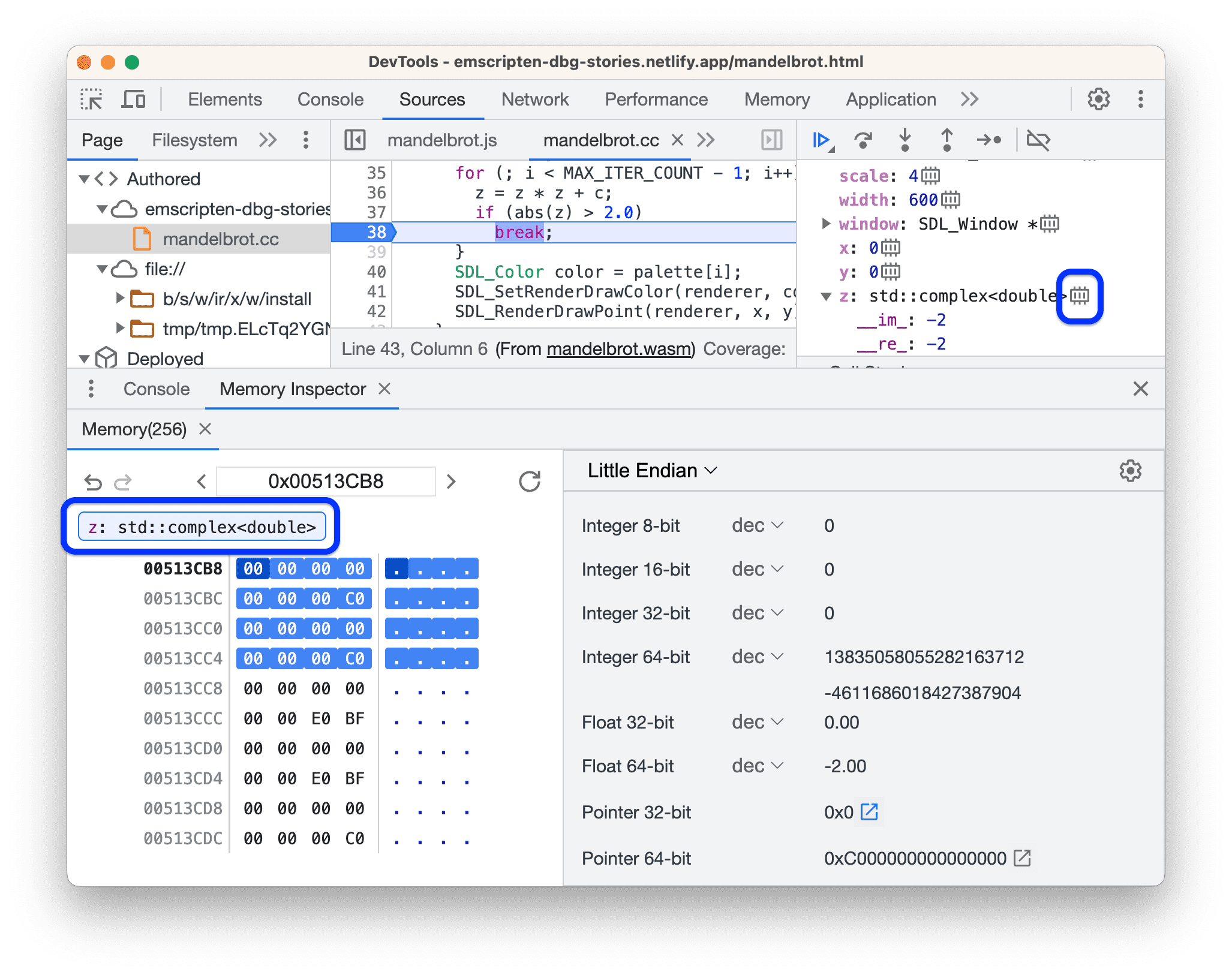 Inspecting the memory of a variable.