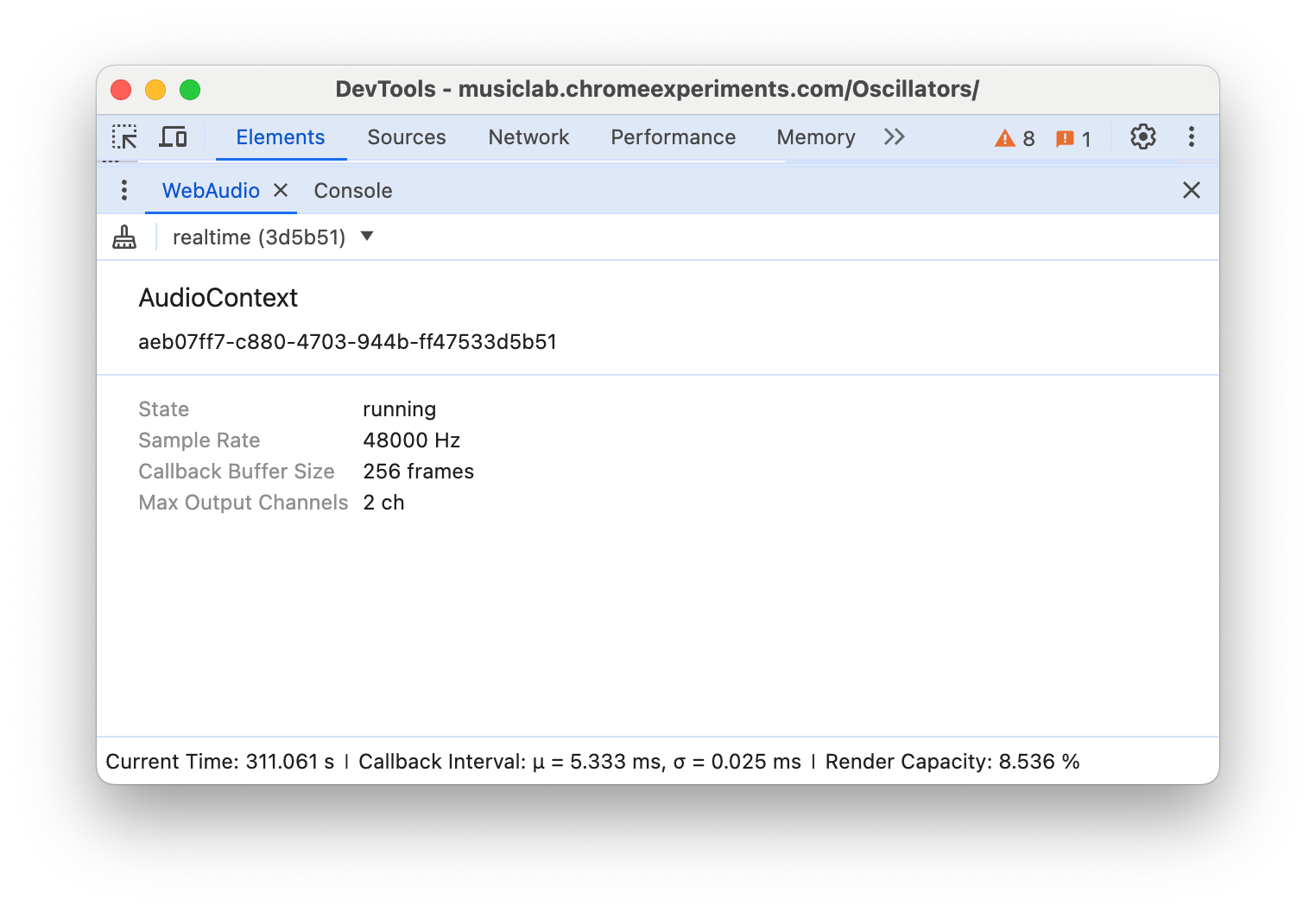 El panel WebAudio en DevTools