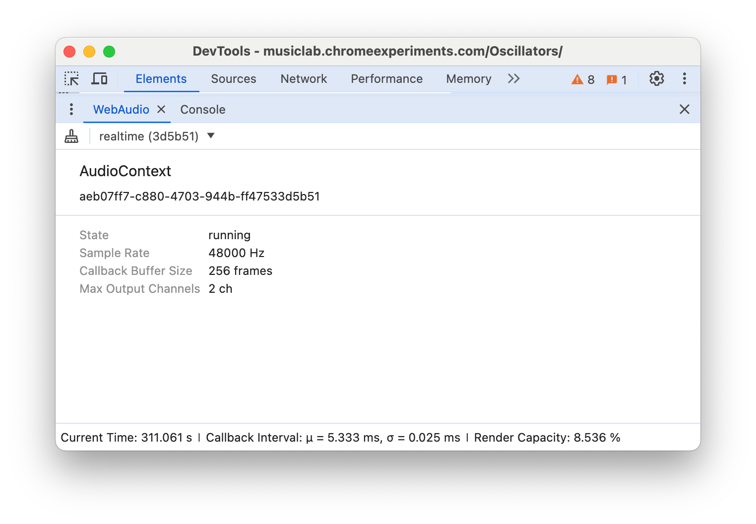 DevTools の WebAudio パネル