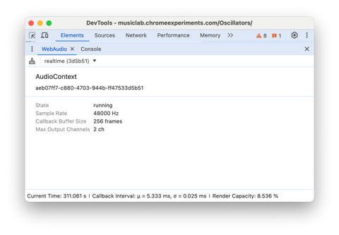 WebAudio: visualizar métricas da API WebAudio | Chrome DevTools ...